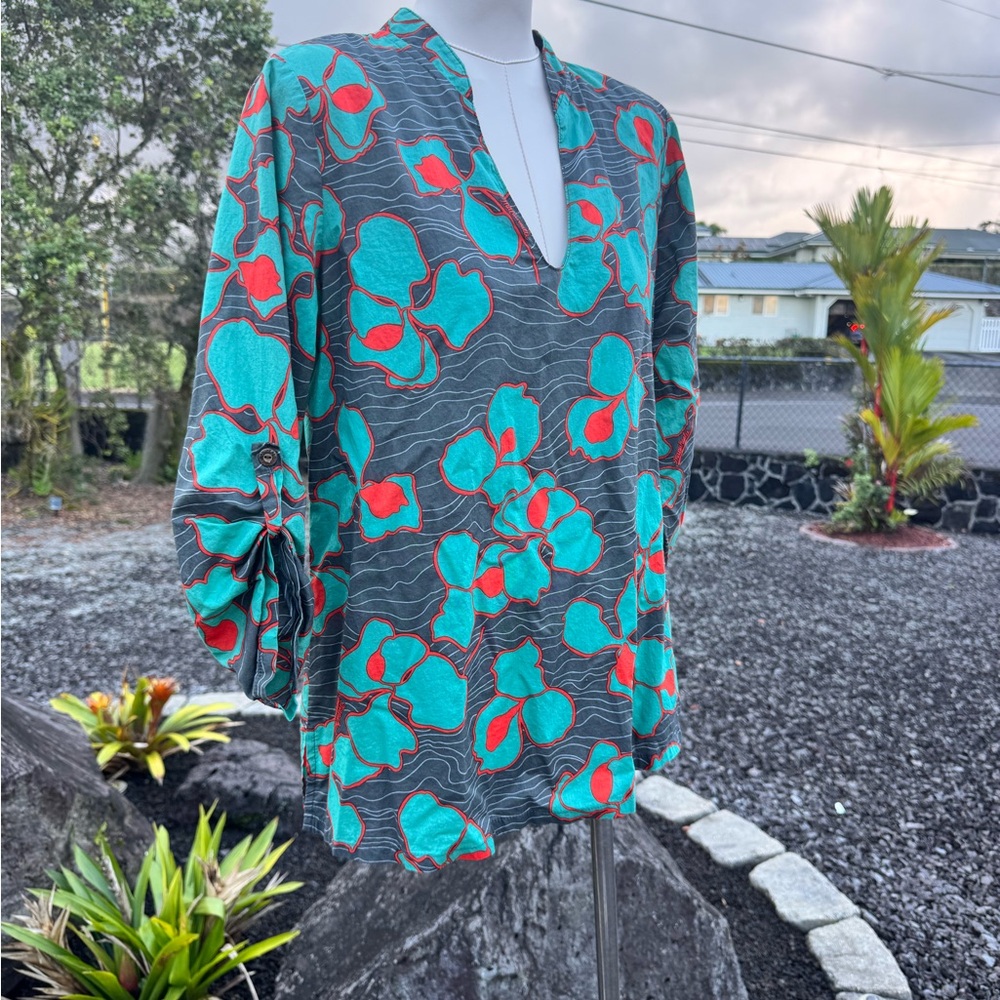 Manuheali‘i Hawaii Floral Tunic Top M 100% Cotton - Picture 4 of 10